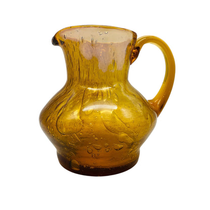 Vase Schaumglas Gelb mit Henkel 50er 60er Glas Mid Century Modern