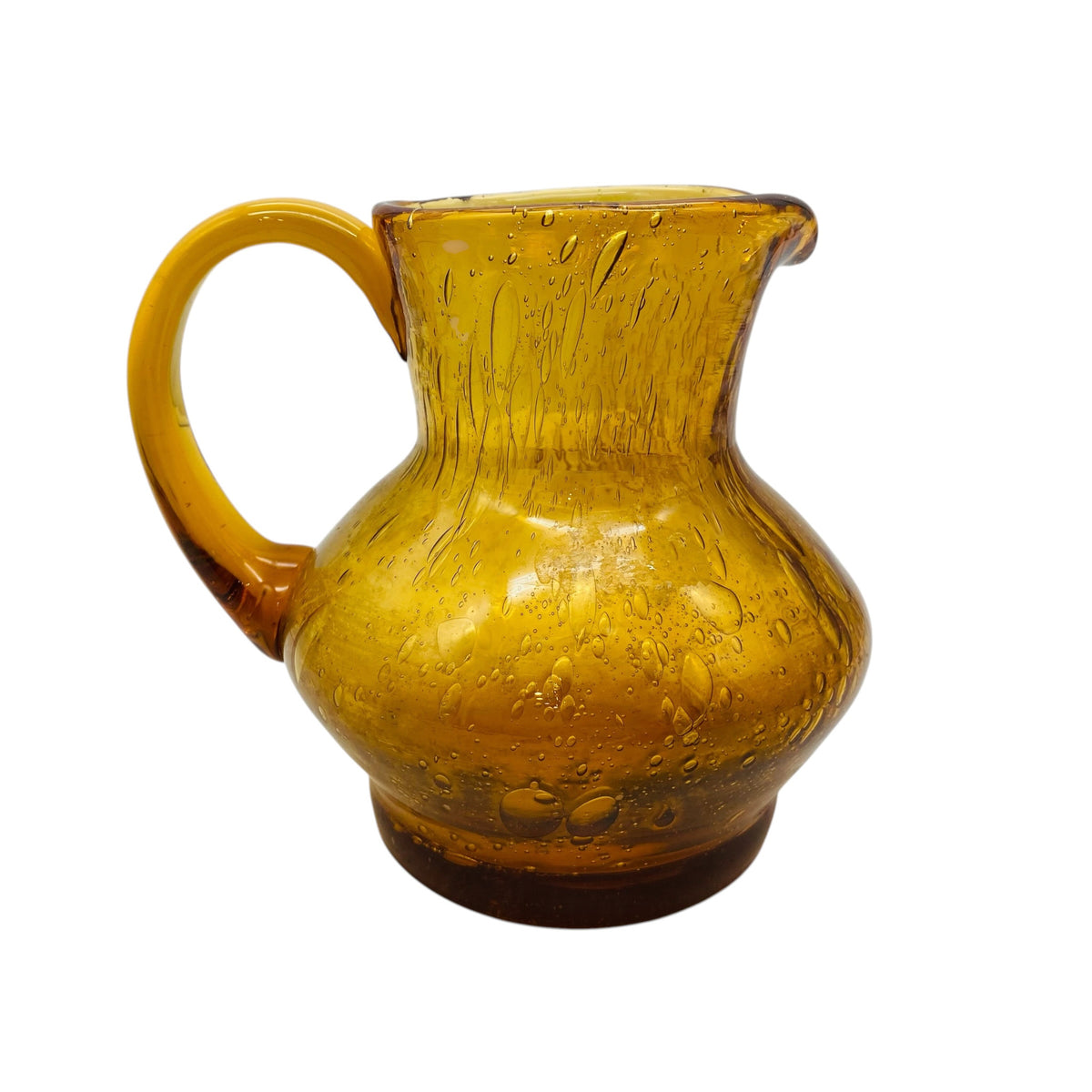 Vase Schaumglas Gelb mit Henkel 50er 60er Glas Mid Century Modern
