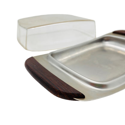 Butterdose Edelstahl Holz Kunststoff Haube MID CENTURY 60er 70er Jahre