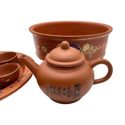 Chinesisches Teeservice Tonkeramik braun Teeschalen Vintage