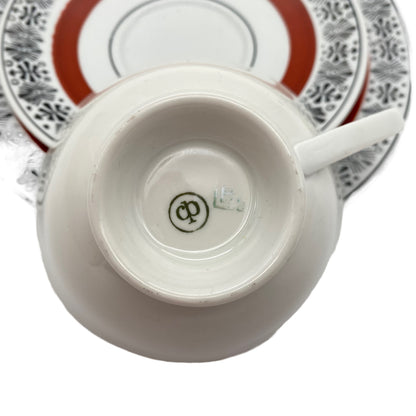 VEB Colditz Porzellan Sammelgedeck Teller Tasse Untertasse rot schwarz