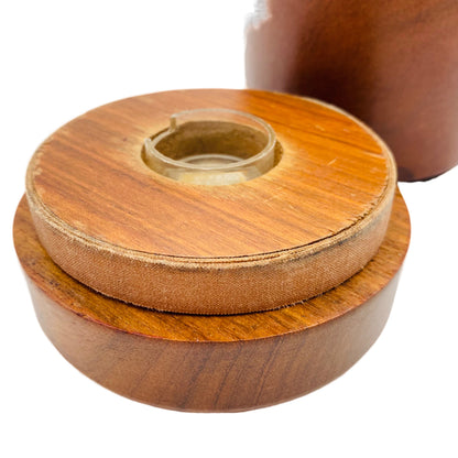 Dose aus Glas mit Ledermantel Holz Deckel Italien 60er 70er