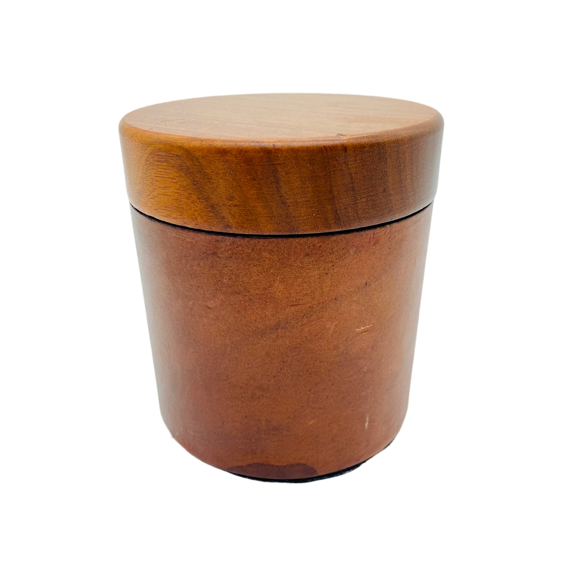 Dose aus Glas mit Ledermantel Holz Deckel Italien 60er 70er