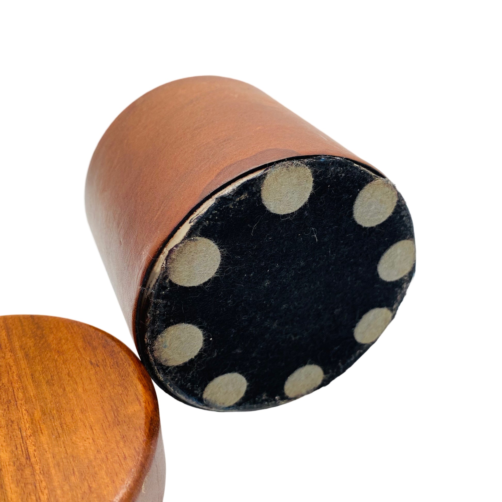 Dose aus Glas mit Ledermantel Holz Deckel Italien 60er 70er