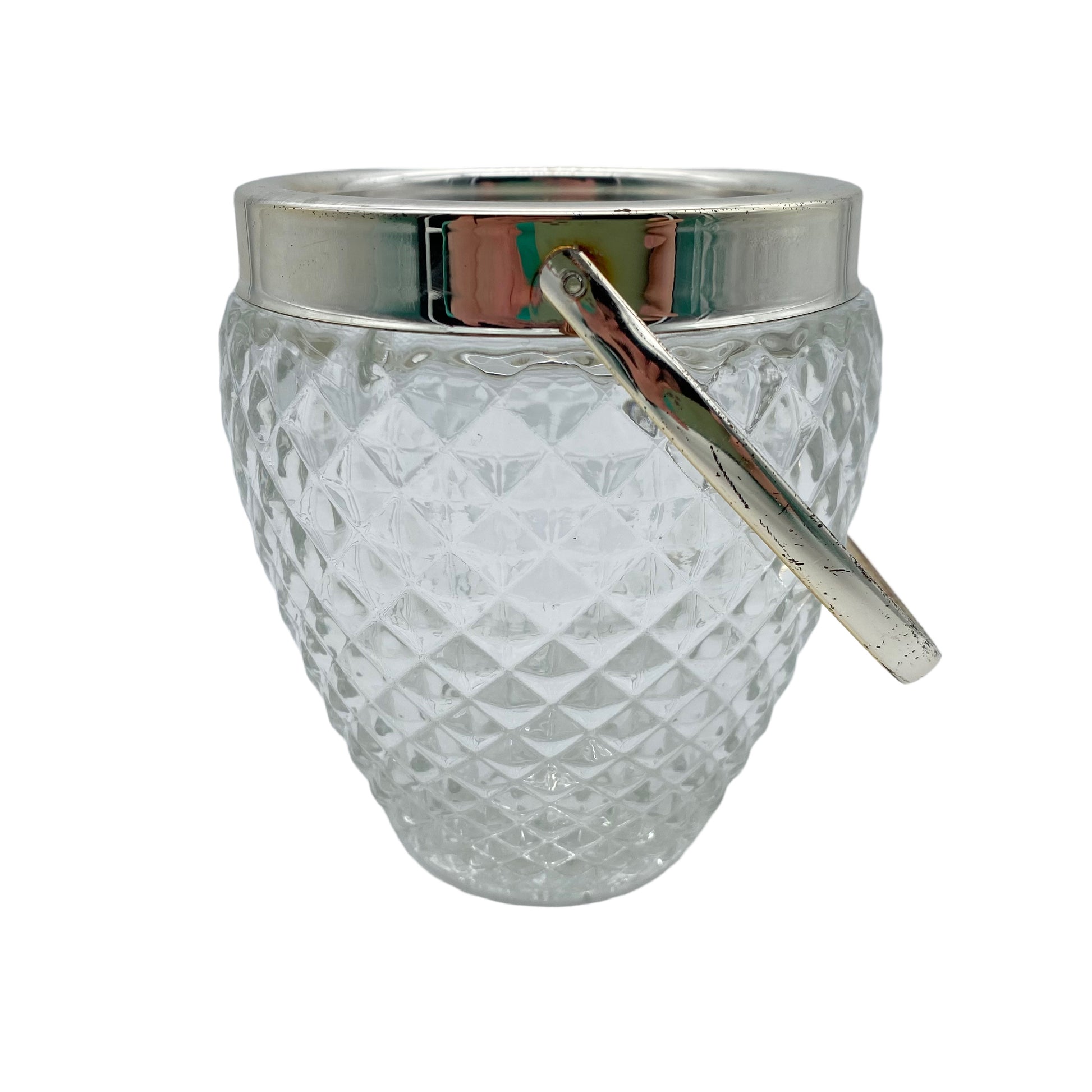 Eiseimer aus Glas versilbert Rautendekor 60er 70er Jahre