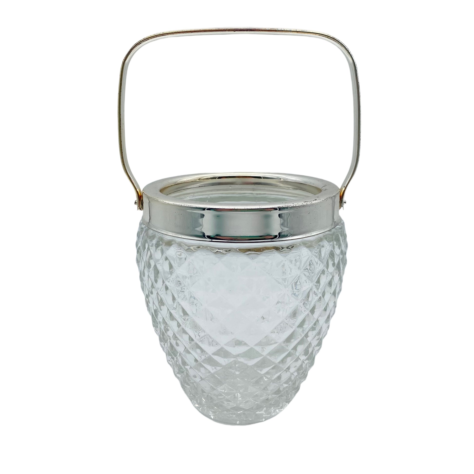Eiseimer aus Glas versilbert Rautendekor 60er 70er Jahre