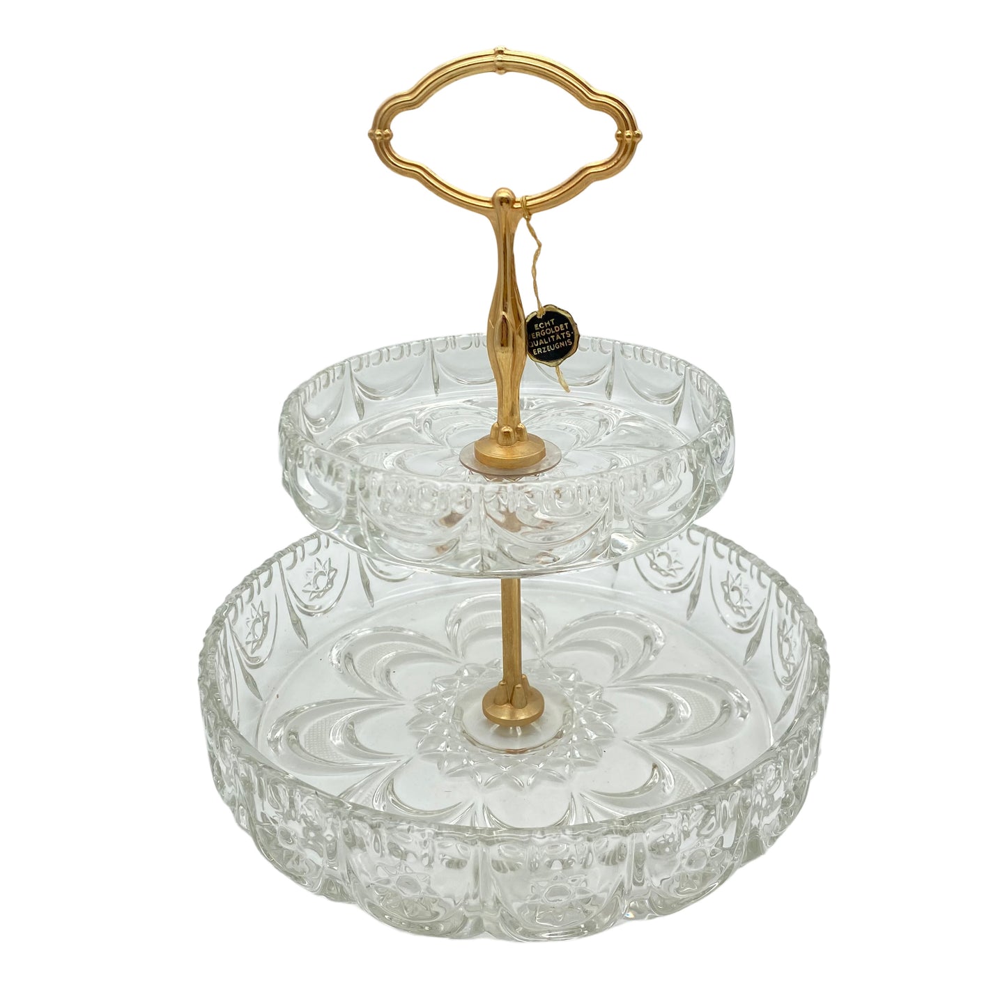 Etagere mit 2 Schalen vergoldet Gold Glas beschliffen 70er Jahre