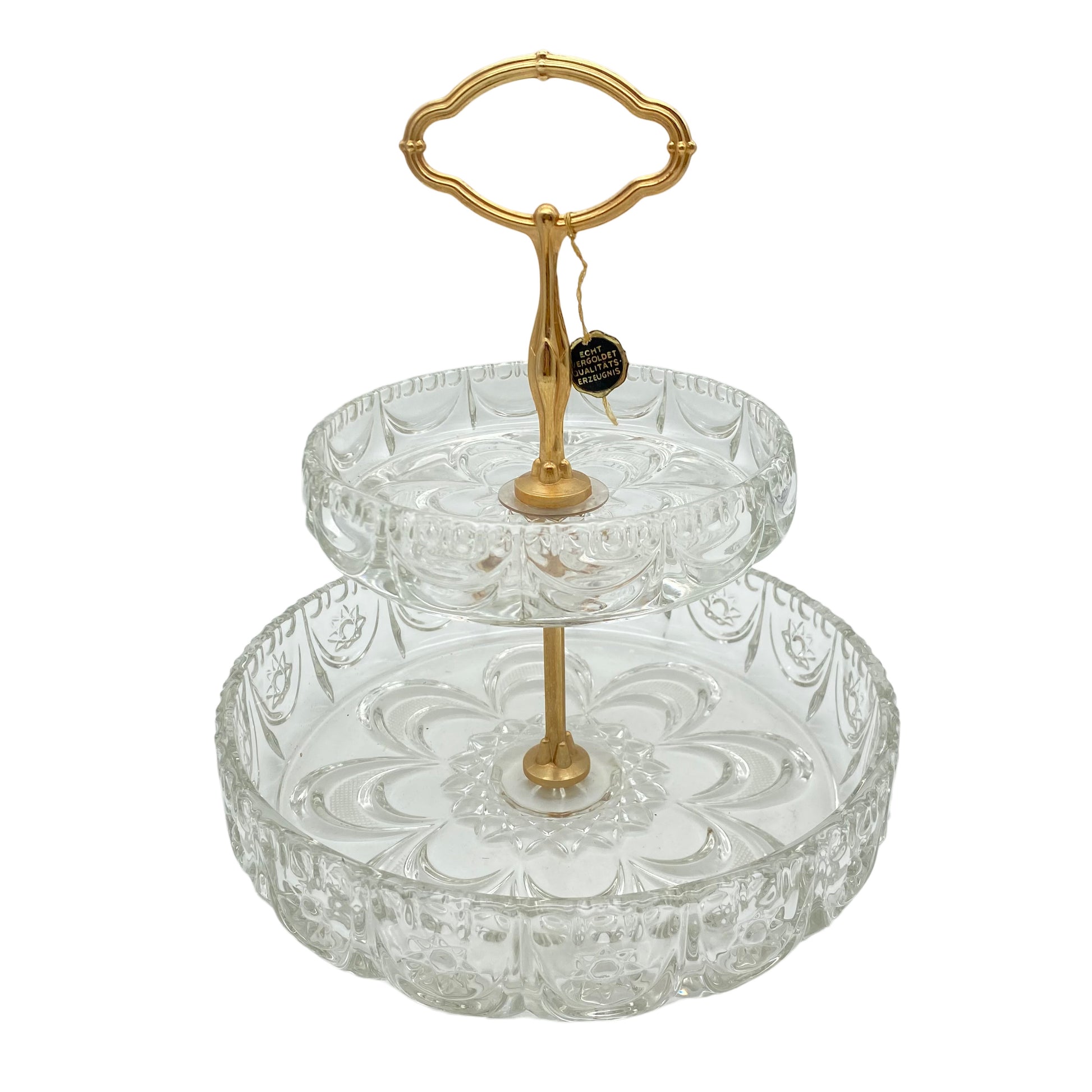 Etagere mit 2 Schalen vergoldet Gold Glas beschliffen 70er Jahre