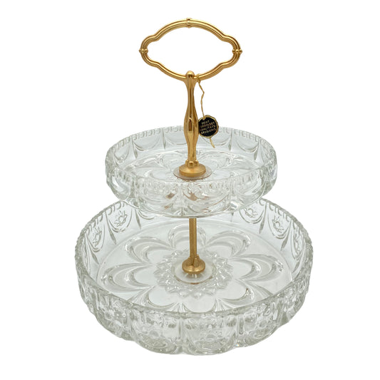 Etagere mit 2 Schalen vergoldet Gold Glas beschliffen 70er Jahre