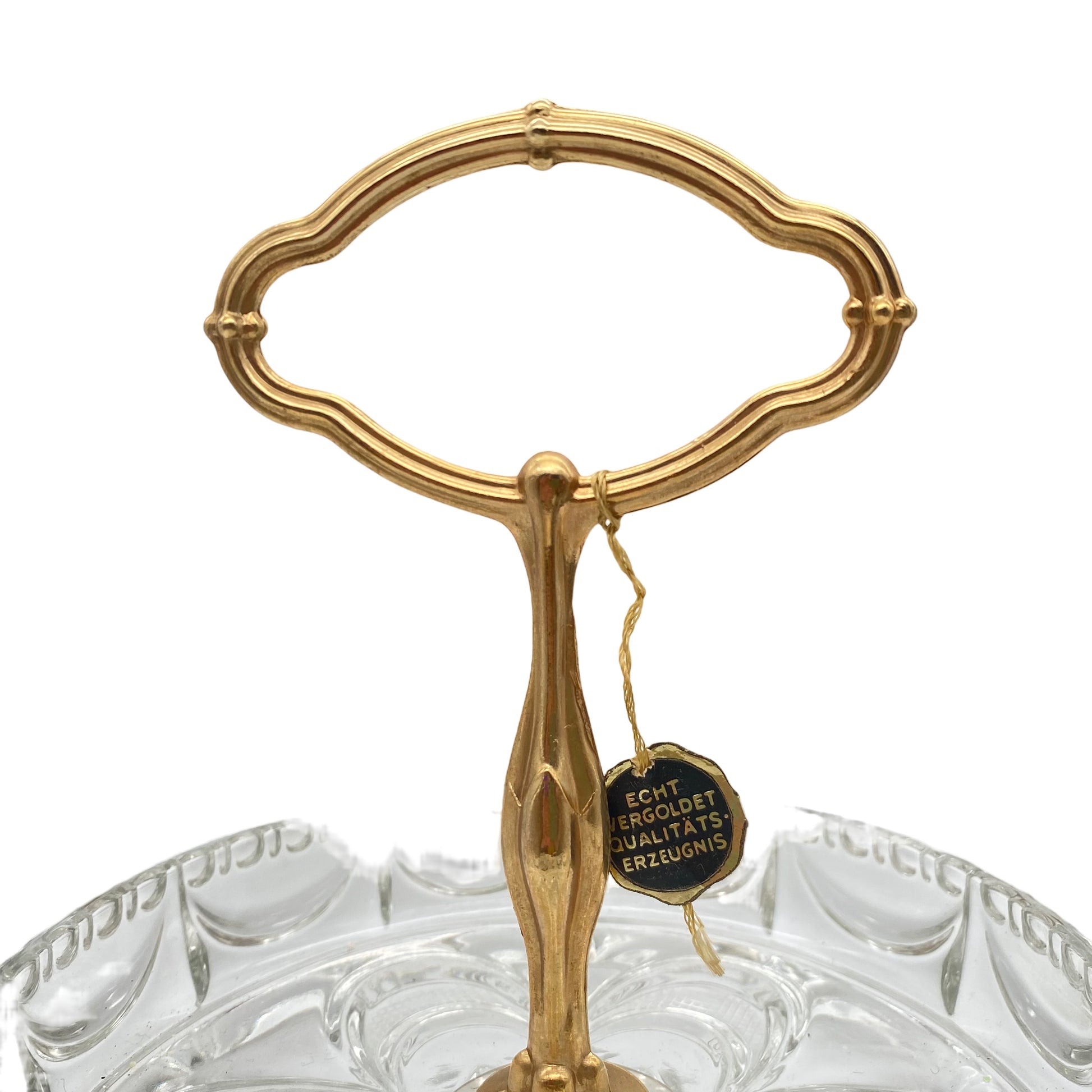 Etagere mit 2 Schalen vergoldet Gold Glas beschliffen 70er Jahre