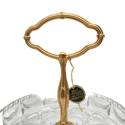 Etagere mit 2 Schalen vergoldet Gold Glas beschliffen 70er Jahre