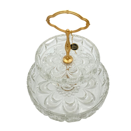 Etagere mit 2 Schalen vergoldet Gold Glas beschliffen 70er Jahre