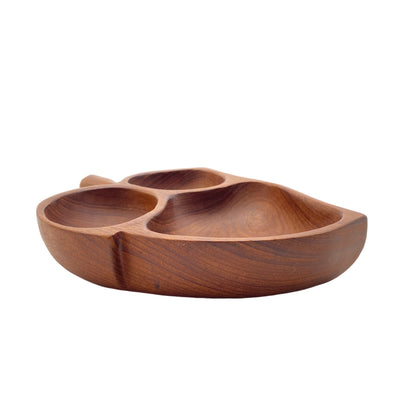 Teak Schale Holz drei Fächer 1950er 1960er Snackschale braun