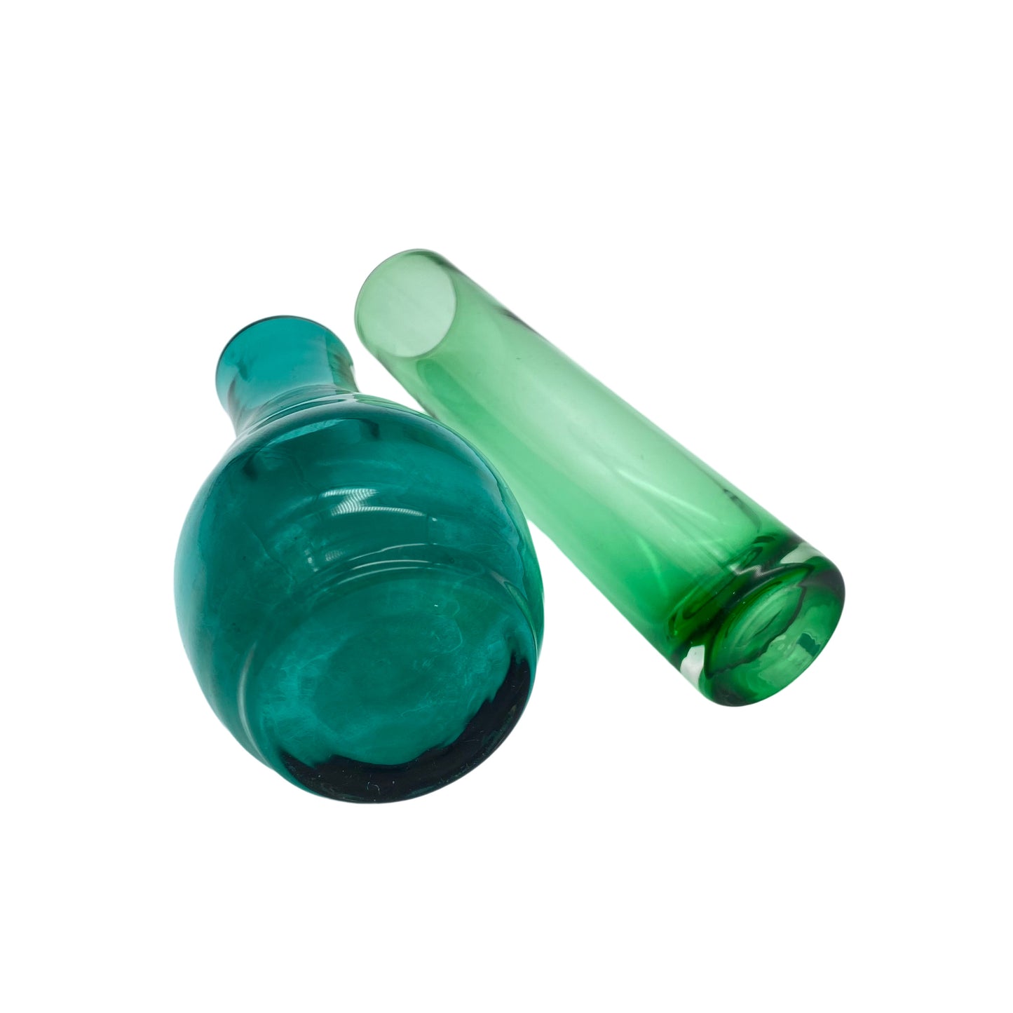 Vasen Set grün 15,5 / 18 cm Glas grün 1970er