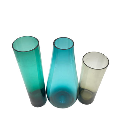 Vasen Set türkis Rauchglas grün 1960er 16,5 / 22 cm Glas