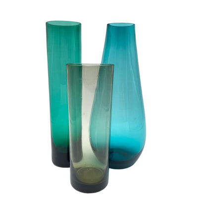 Vasen Set türkis Rauchglas grün 1960er 16,5 / 22 cm Glas