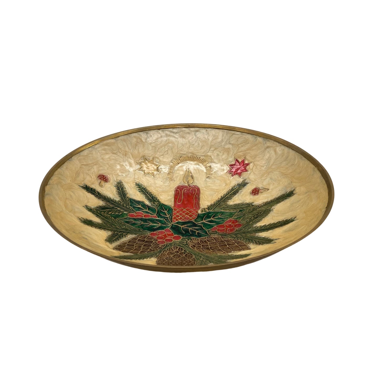 Emaille Schale Weihnachten 23 cm Messing 1980er Indien