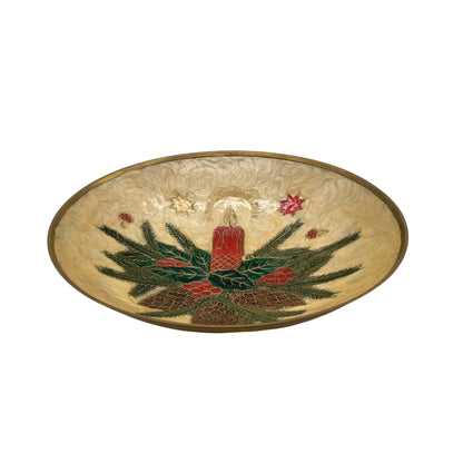Emaille Schale Weihnachten 23 cm Messing 1980er Indien