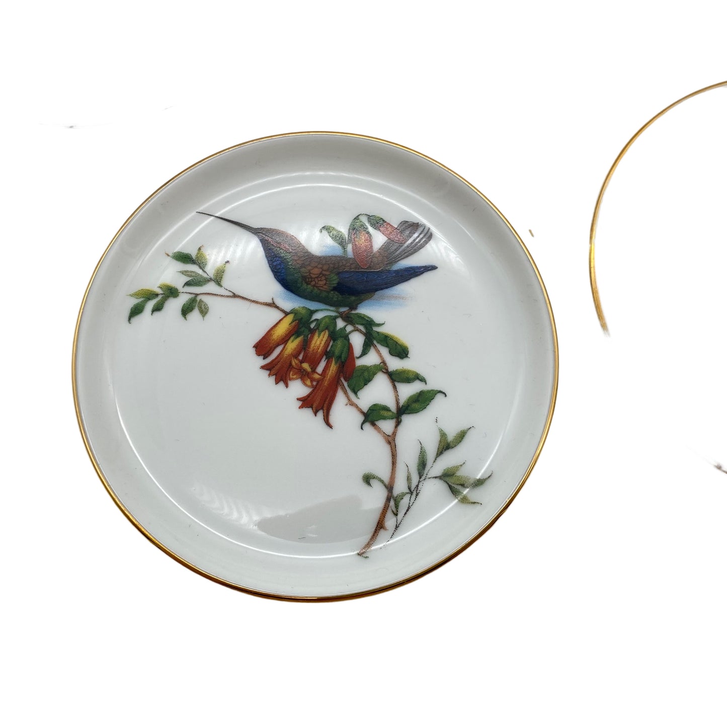 FÜRSTENBERG Untersetzer Teller 5er Set Porzellan Vögel 9,9 cm Goldrand 1960er
