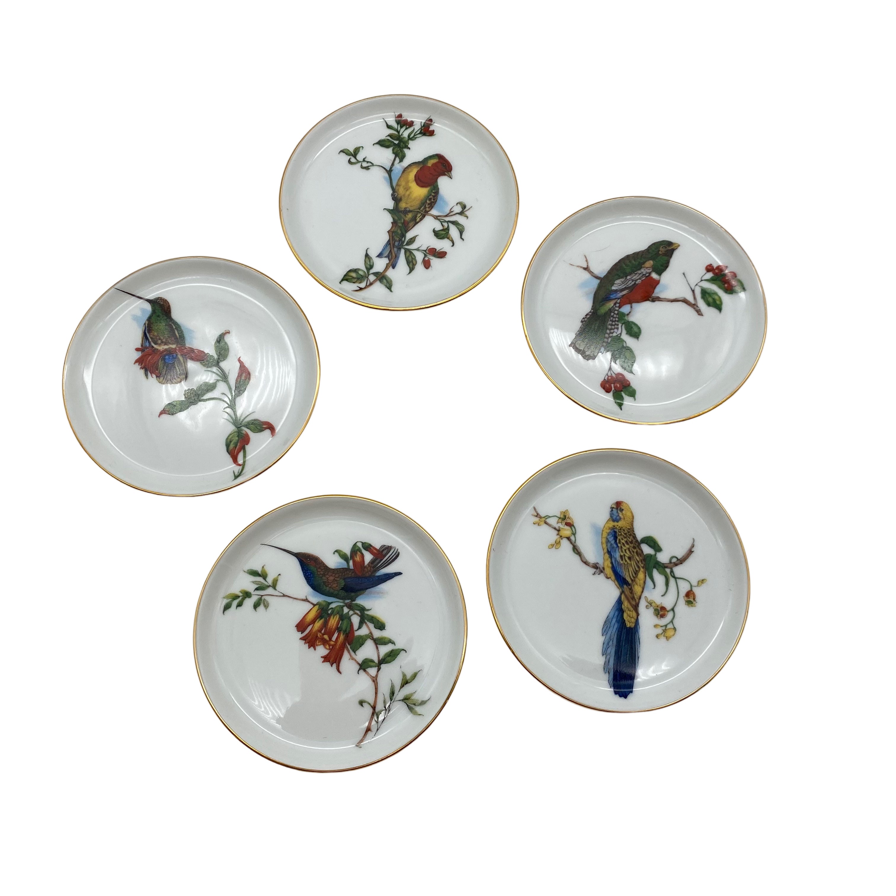FÜRSTENBERG Untersetzer Teller 5er Set Porzellan Vögel 9,9 cm Goldrand