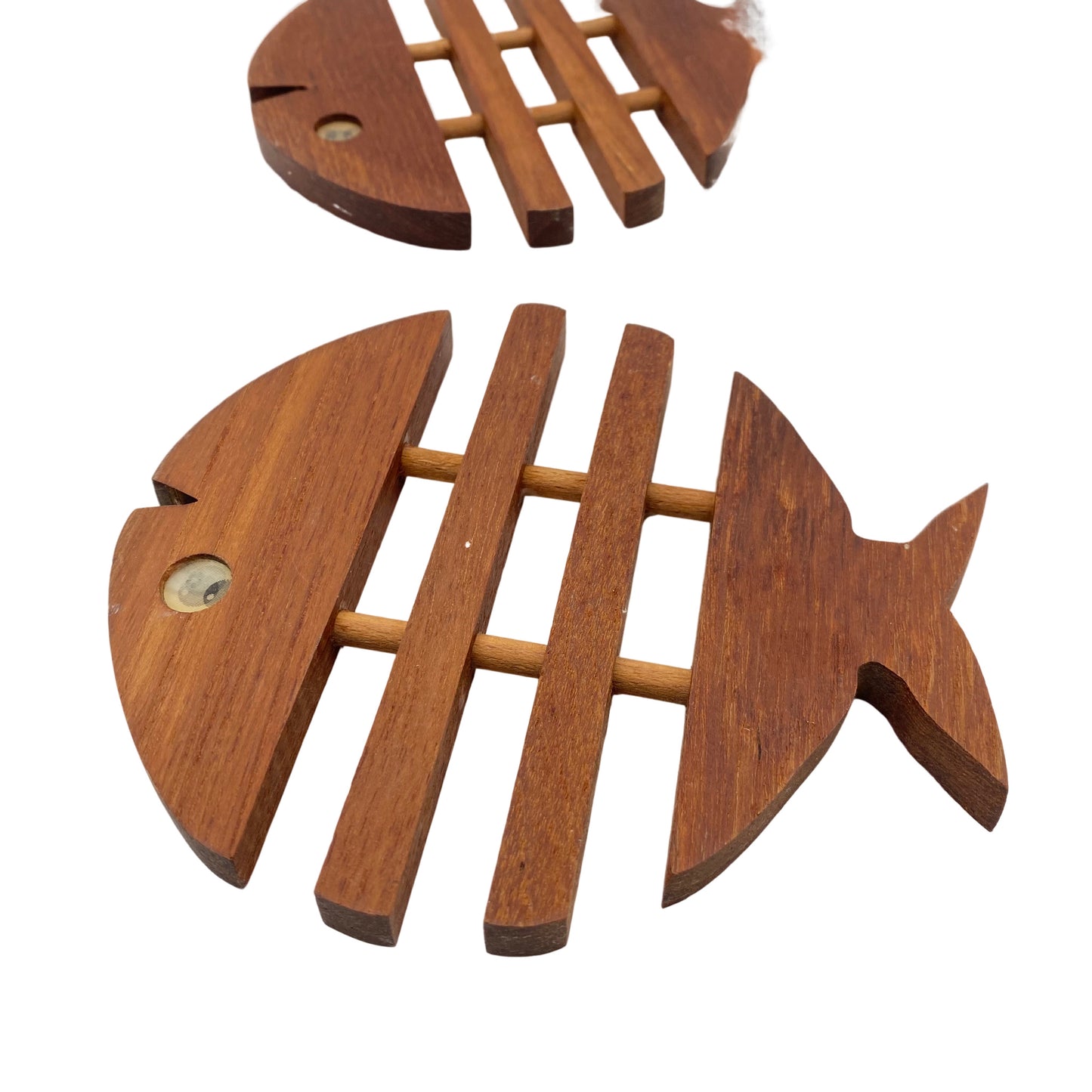 Untersetzer Set Holz Fische Teak 1960er 1970er Accessoires braun