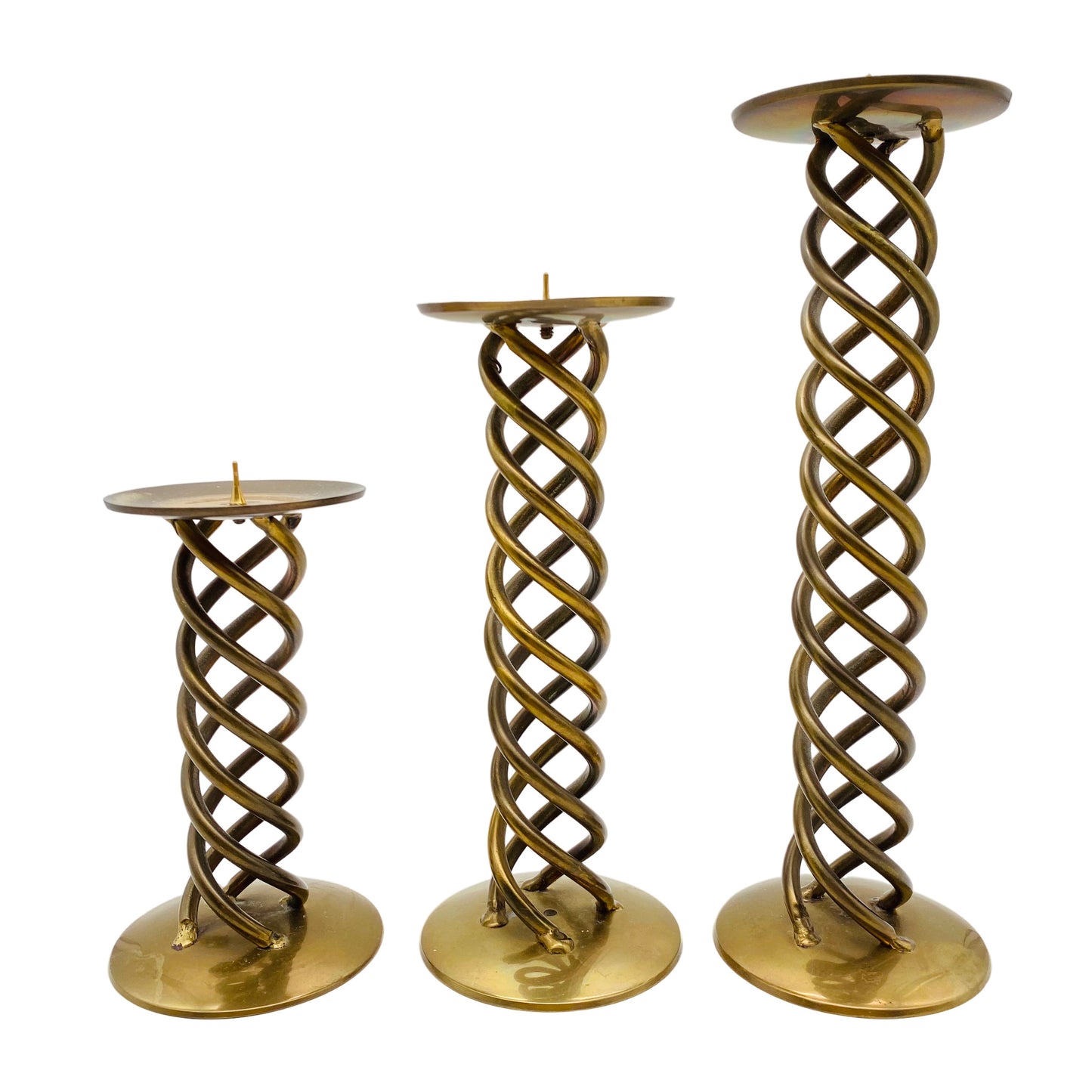 Kerzenhalter Messing 1970er 3er Set bis 25,5 cm