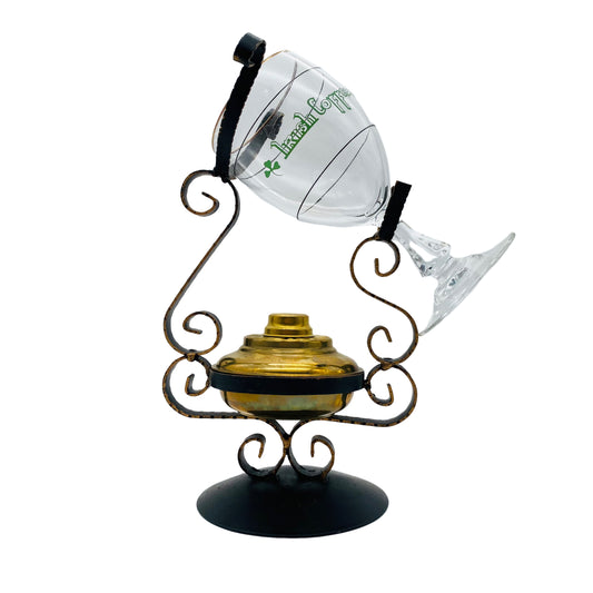Irish Coffee Set mit Glas und Brenner Messing Eisen 70er