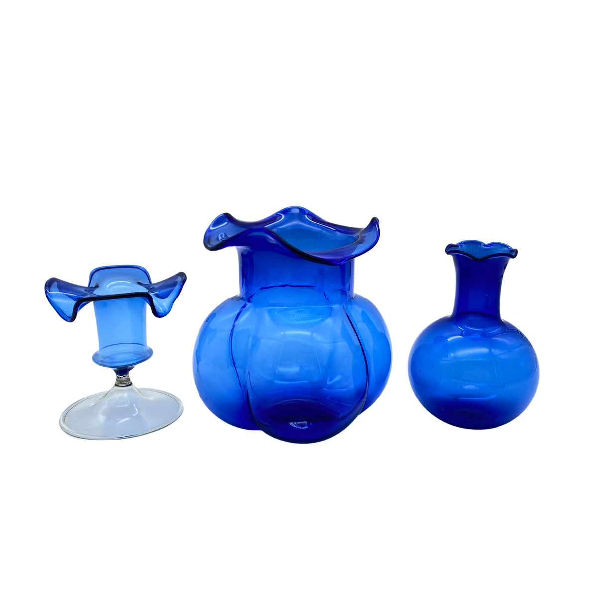 LAUSCHA Vasen Set blau 60er 70er Jahre Glas