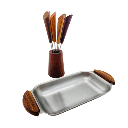 Picker aus Holz im Becher DENMARK Edelstahl Schale 50er 60er