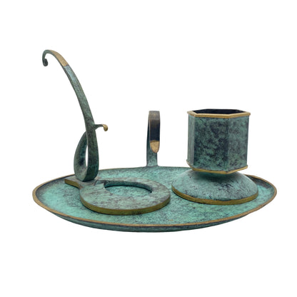 Schreibtischset Raucherset Messing Vintage Mid Century grün 50er Jahre
