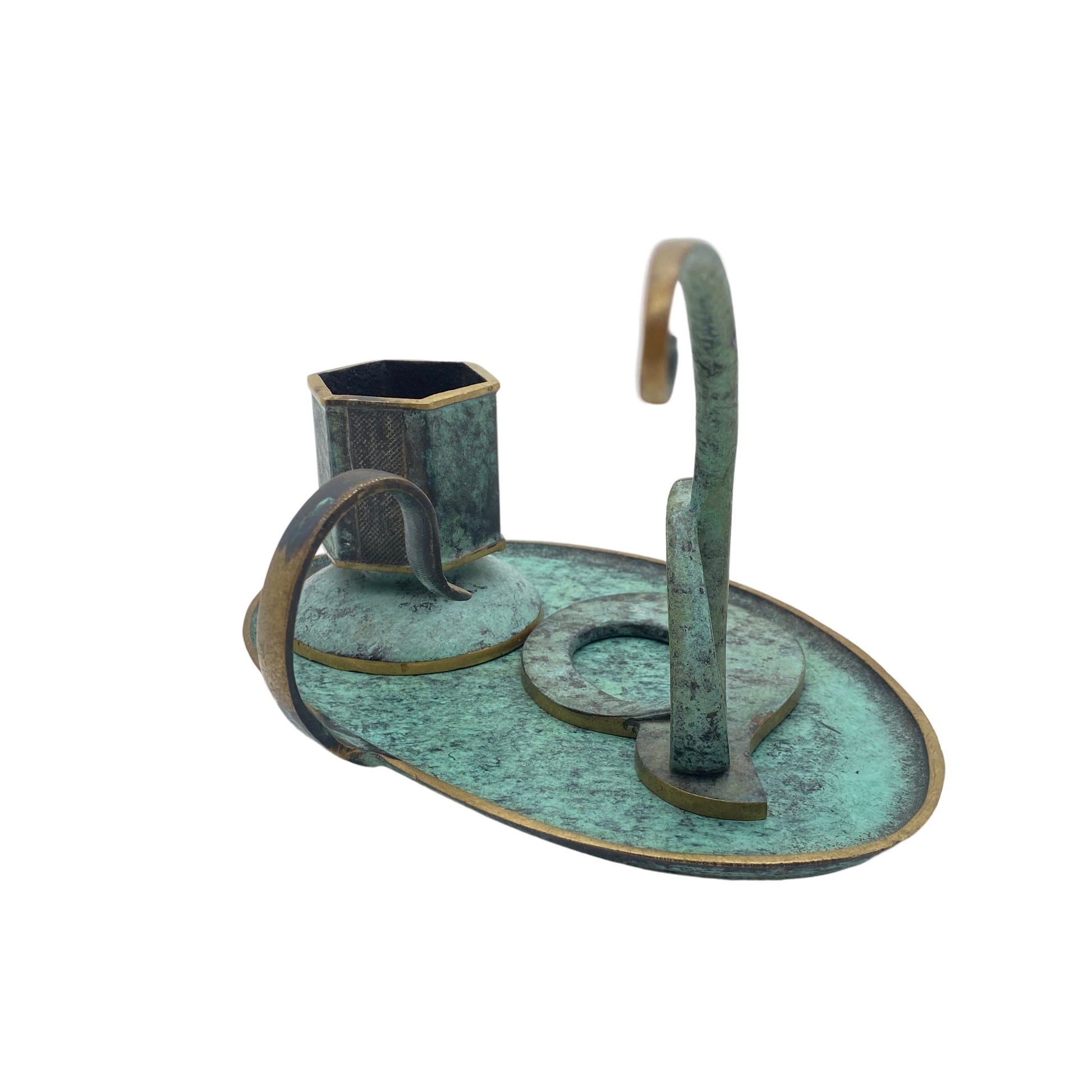 Schreibtischset Raucherset Messing Vintage Mid Century grün 50er Jahre