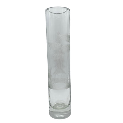 Vase Mid Century Wald Bäume Hirsch Dekor Schliff transparent 60er 70er Glas