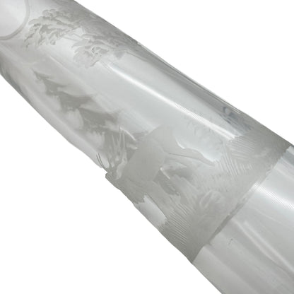 Vase Mid Century Wald Bäume Hirsch Dekor Schliff transparent 60er 70er Glas
