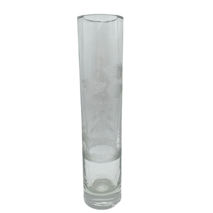 Vase Mid Century Wald Bäume Hirsch Dekor Schliff transparent 60er 70er Glas